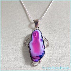 Natural Pink Botswana Agate 100% ARTISAN Pendant and Sterling Silver Chain